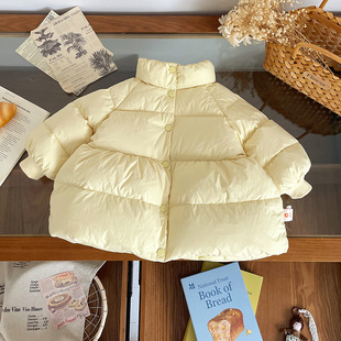 女童羽绒服 黄色立领羽绒 2025冬季新款新国标90白鸭绒羽绒服