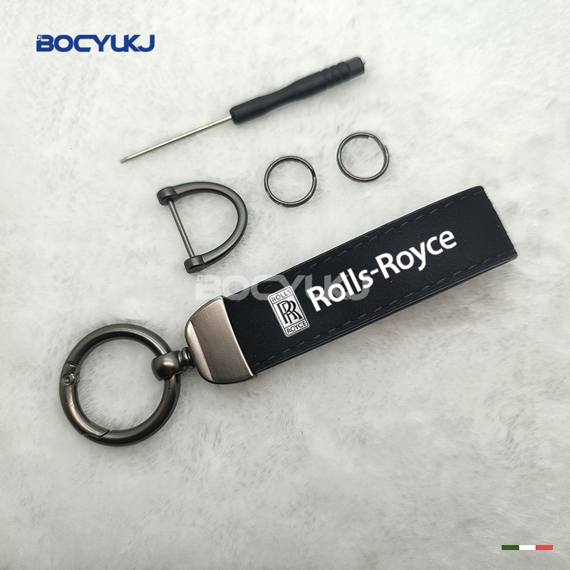 适用于劳斯莱斯汽车翻毛皮钥匙扣个性车标商务情侣防丢钥匙链挂件