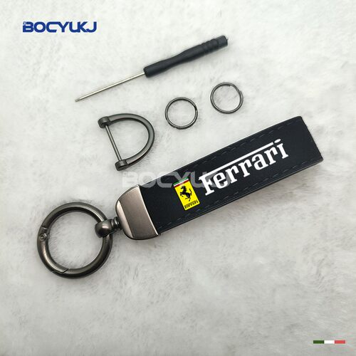 适用于法拉利汽车翻毛皮钥匙扣创意个性车标防丢金属钥匙链挂件