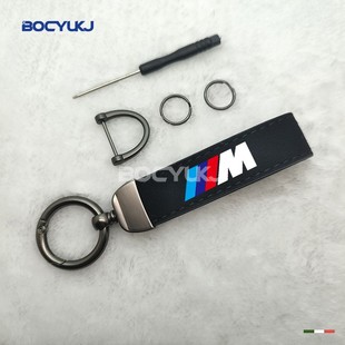 适用于宝马M 车标商务防丢钥匙链挂件 Sport汽车翻毛皮钥匙扣个性