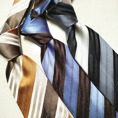 色织提花蚕丝手打领带宽版大条纹