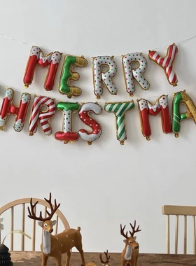 圣诞节快乐英文字母铝膜气球Merry Christmas酒吧派对场景布置