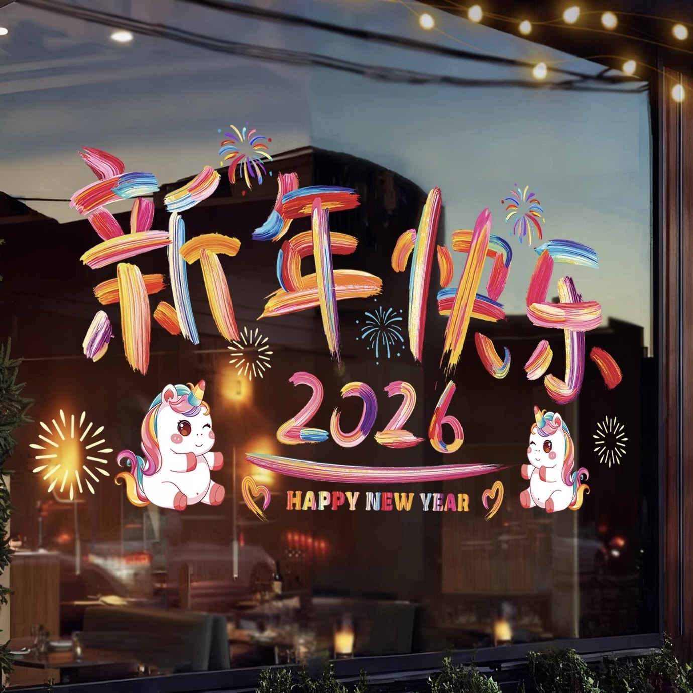 新年装饰品静电窗花贴纸2026马年彩虹玻璃贴剪纸橱窗春节场景布置