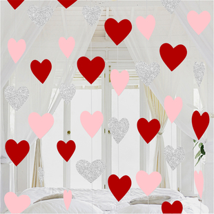 七夕情人节纸质爱心闪粉吊饰挂饰拉花婚礼求婚场景布置商场装饰