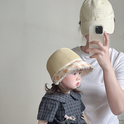 宝宝遮阳草帽夏季透气大帽檐男女儿童防晒帽2岁户外出游韩版百搭