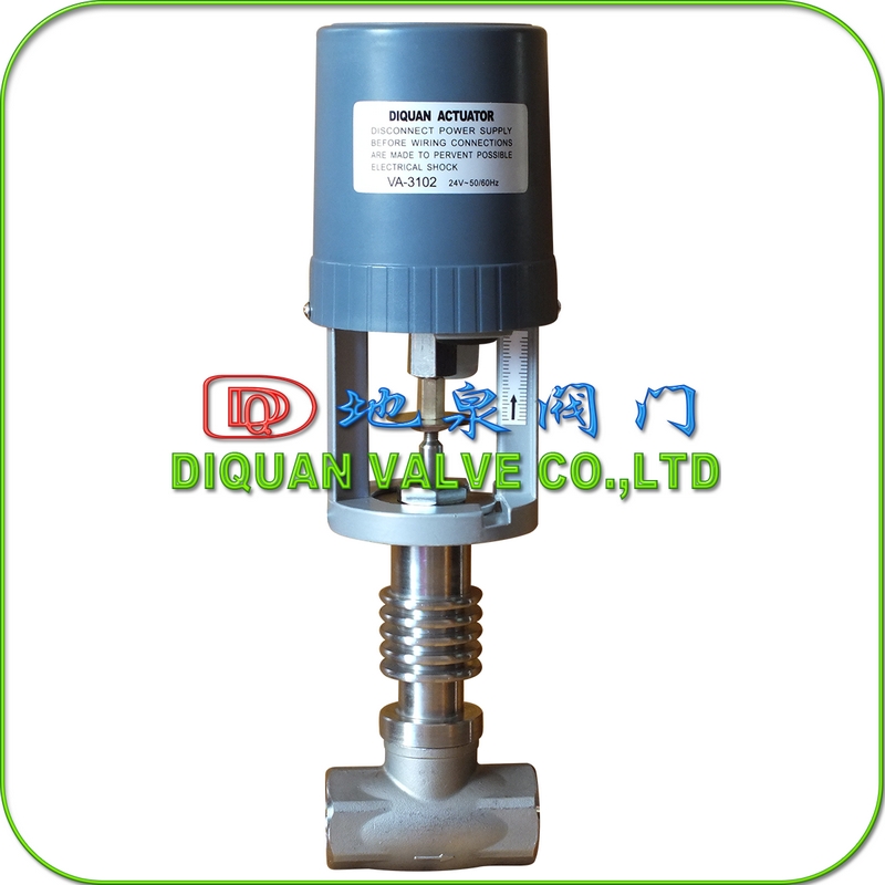 VA-3102蒸汽电动二通调节阀 不锈钢内螺纹 24vAC 0-10v或4-20ma
