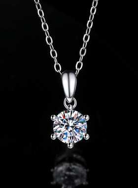 莫桑钻石项链s925纯银经典六爪单钻吊坠白金锁骨链简约轻奢高贵