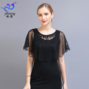 2025新款亮片披肩旗袍小披肩蕾丝百搭薄款小礼服外搭短款钉珠坎肩