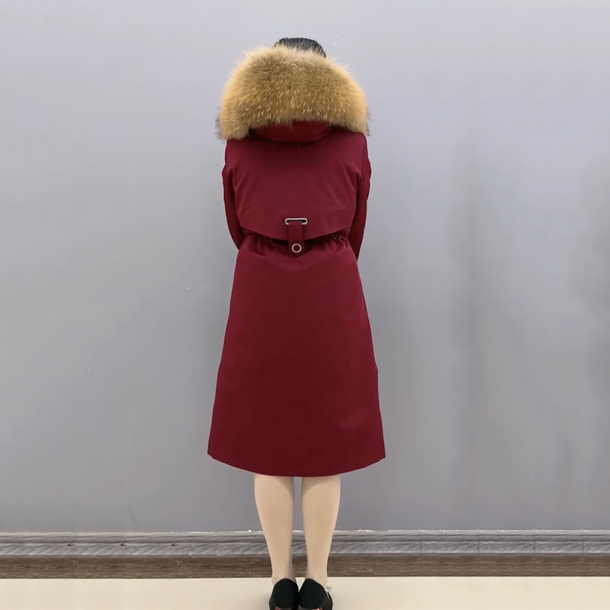 派克服女可拆卸獭兔毛内胆长款