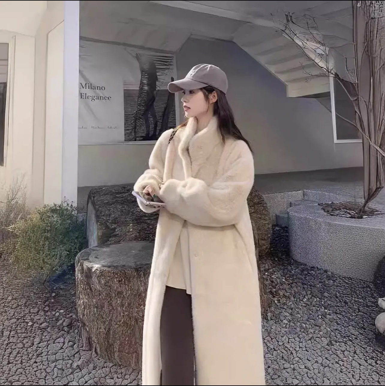 2025新款皮毛一体外套女过膝长款立领水貂毛貂绒环保皮草毛毛外套