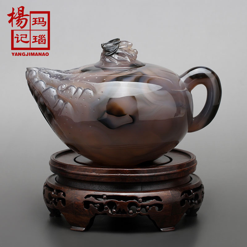 天然俏色雕刻佛手玛瑙工艺壶高端家居摆件名师雕刻收藏鉴赏精品