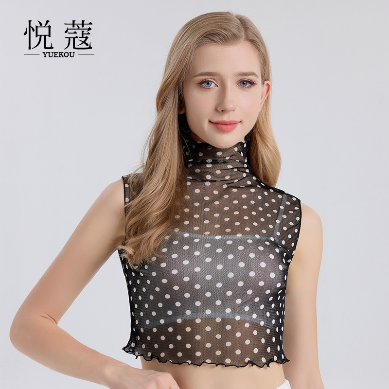 春季新款桑蚕丝假领子女士印花高领真丝内搭半截背心薄款百搭假领