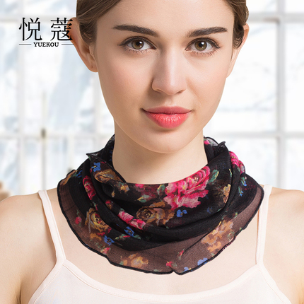 秋季真丝围脖女套头薄款围巾桑蚕丝假领子防晒透气小丝巾保暖脖套