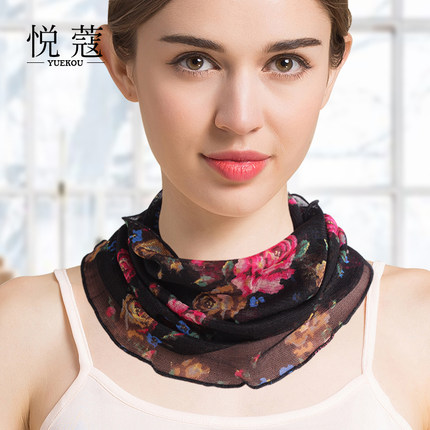 春夏真丝围脖女套头薄款围巾桑蚕丝假领子防晒透气小丝巾保暖脖套