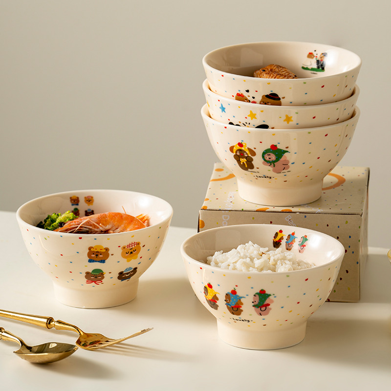 onlycook可爱波点儿童陶瓷米饭碗