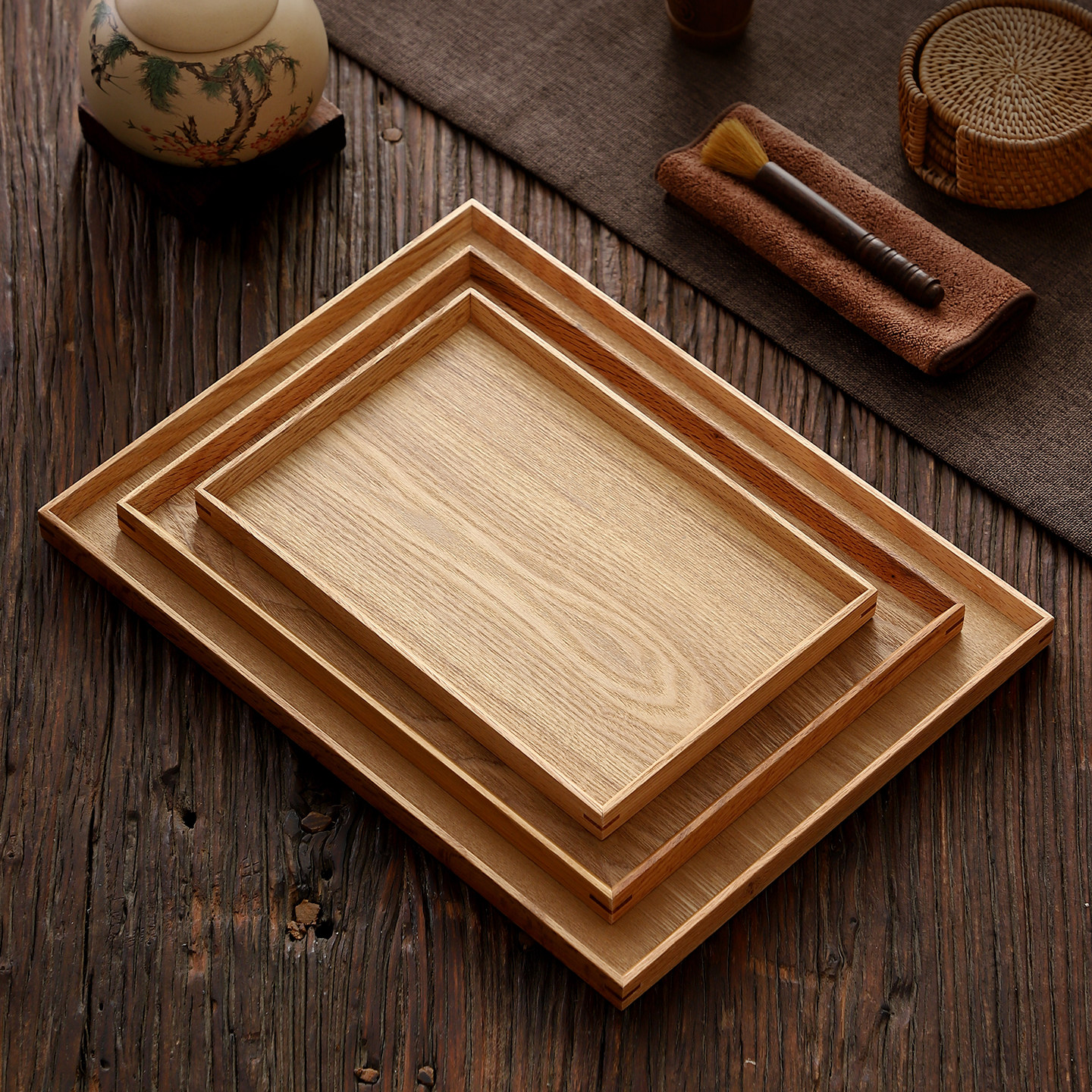 onlycook日式木质托盘长方形茶杯家用盘子茶盘餐盘客厅杯子木托盘