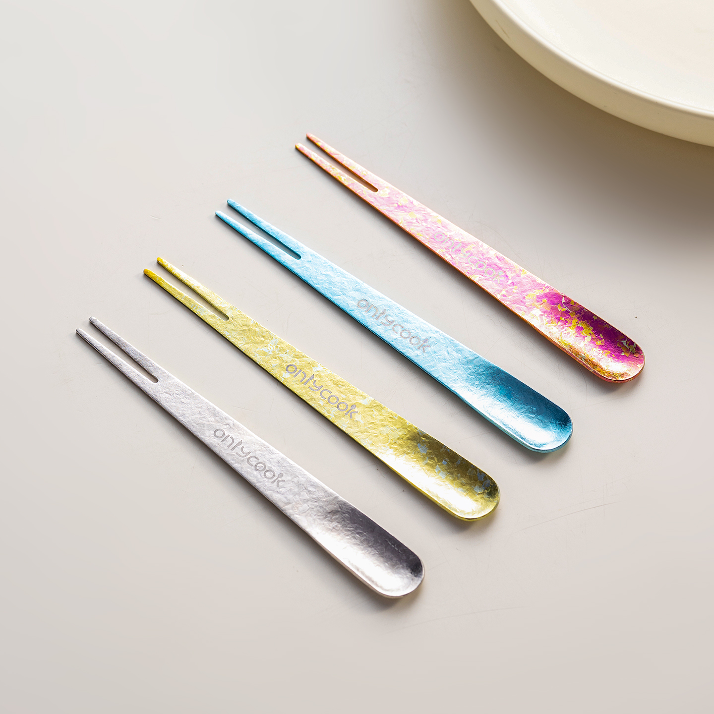 onlycook纯钛超轻水果叉钛晶叉