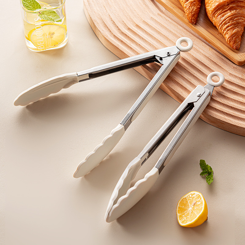 onlycook食品夹烘焙硅胶夹子不锈钢面包夹厨房食物夹煎牛排烤肉夹