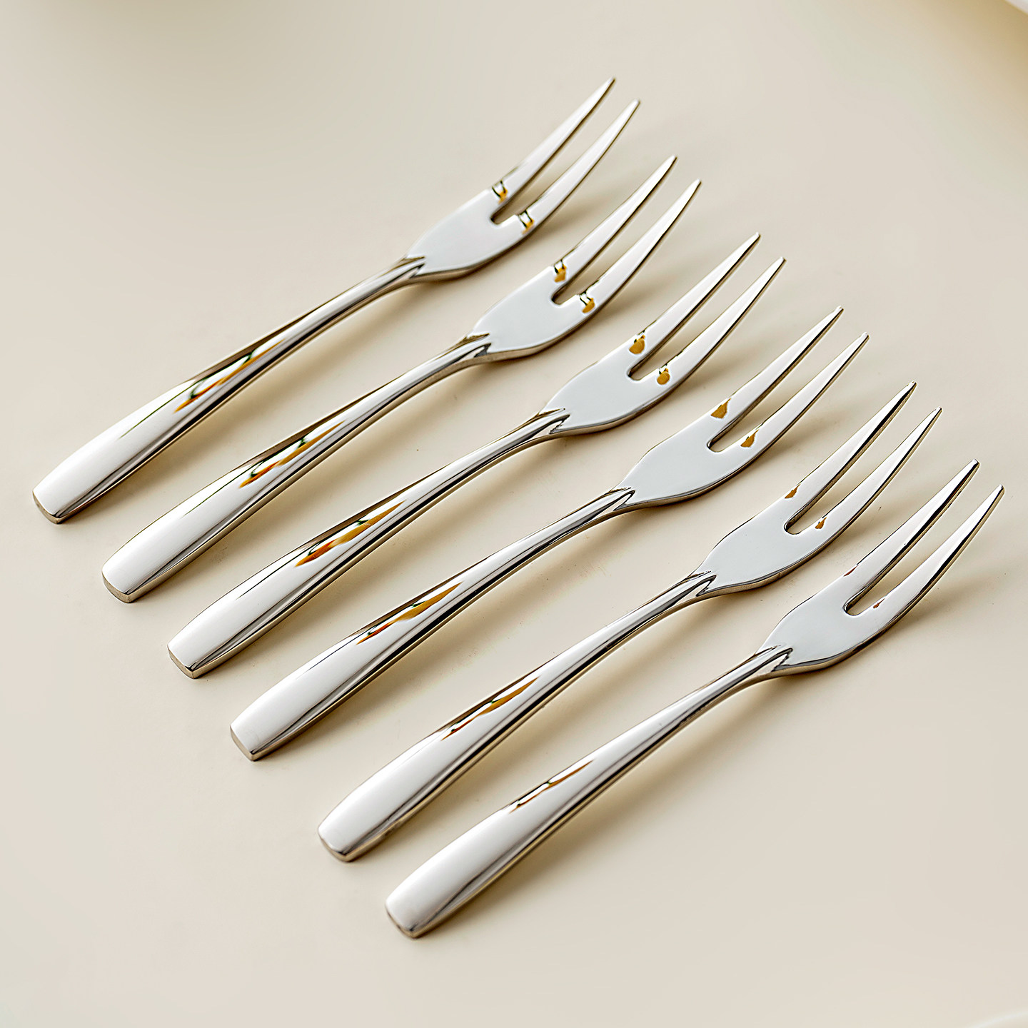 onlycook加厚18/8不锈钢水果叉6支套装高档甜品叉水果签家用叉子