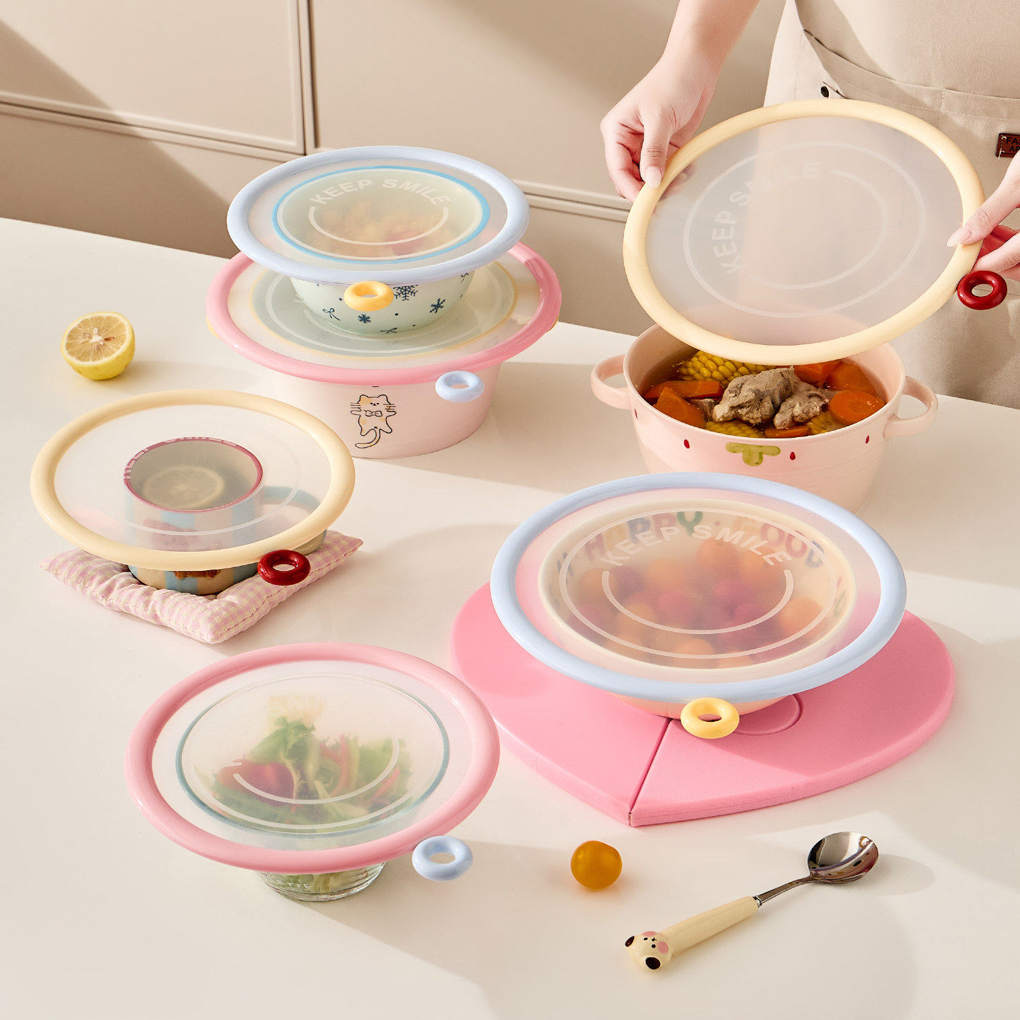 onlycook硅胶保鲜盖圆形食品级密封碗盖子剩菜罩杯盖子微波炉加热