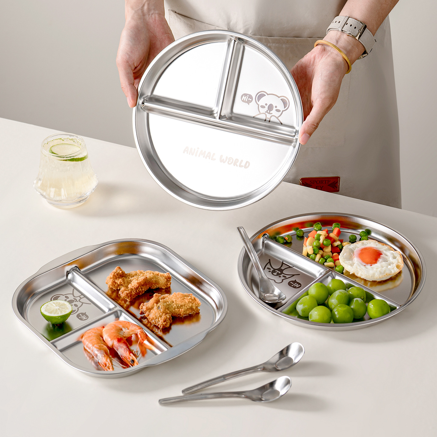 onlycook儿童分格餐盘304不锈钢