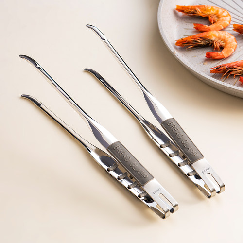 onlycook韩式316L钢弯头烤肉夹子