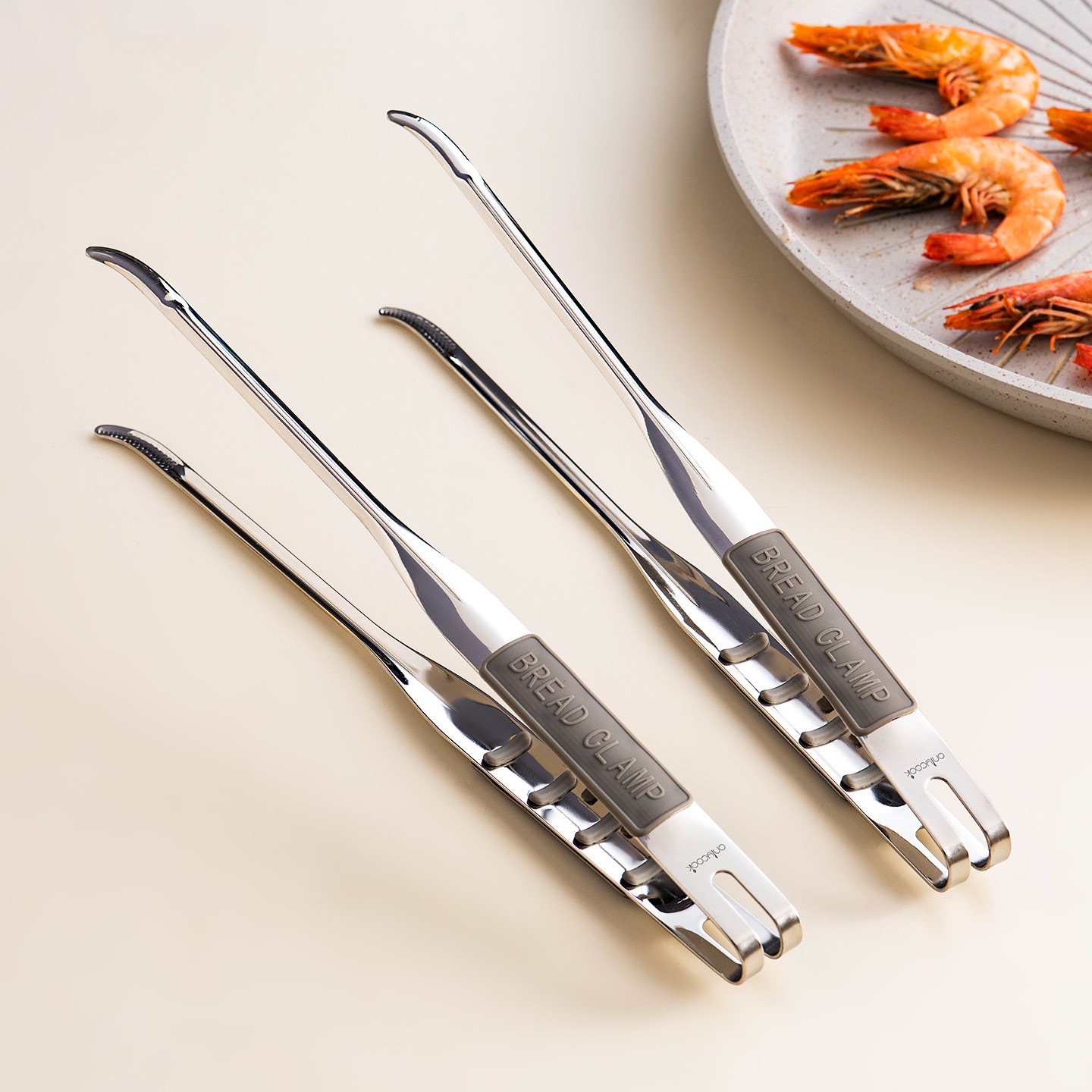 onlycook韩式316L钢弯头烤肉夹子