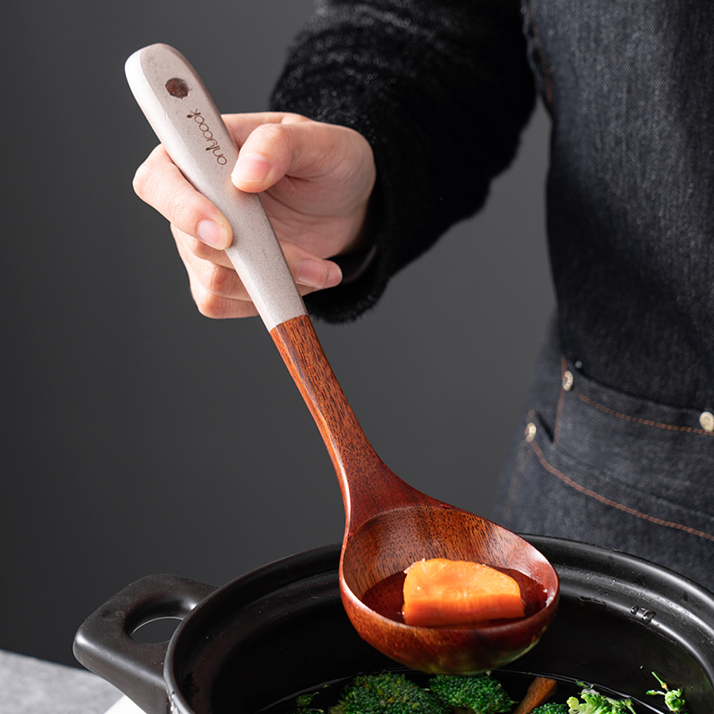 onlycook原木汤勺漏勺套装柚木