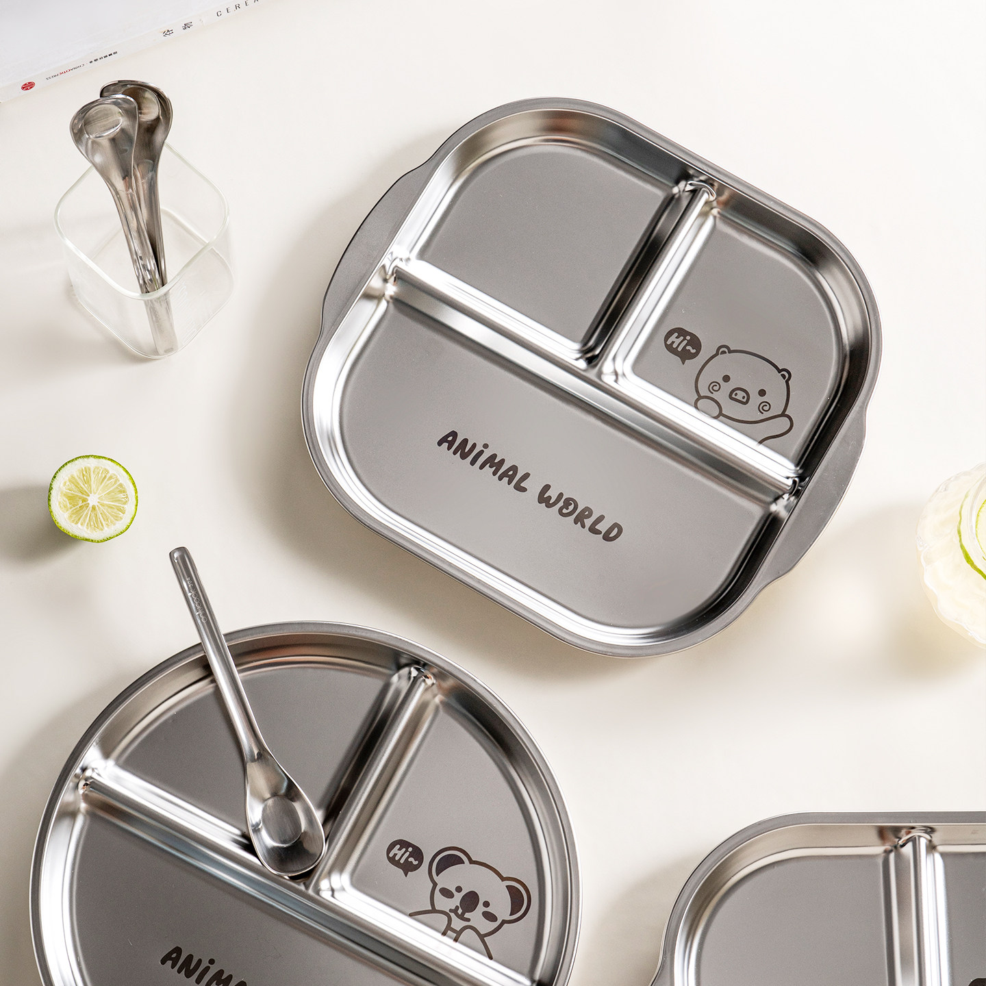 onlycook儿童餐盘304不锈钢分餐盘宝宝分格盘子餐具211减肥减脂盘