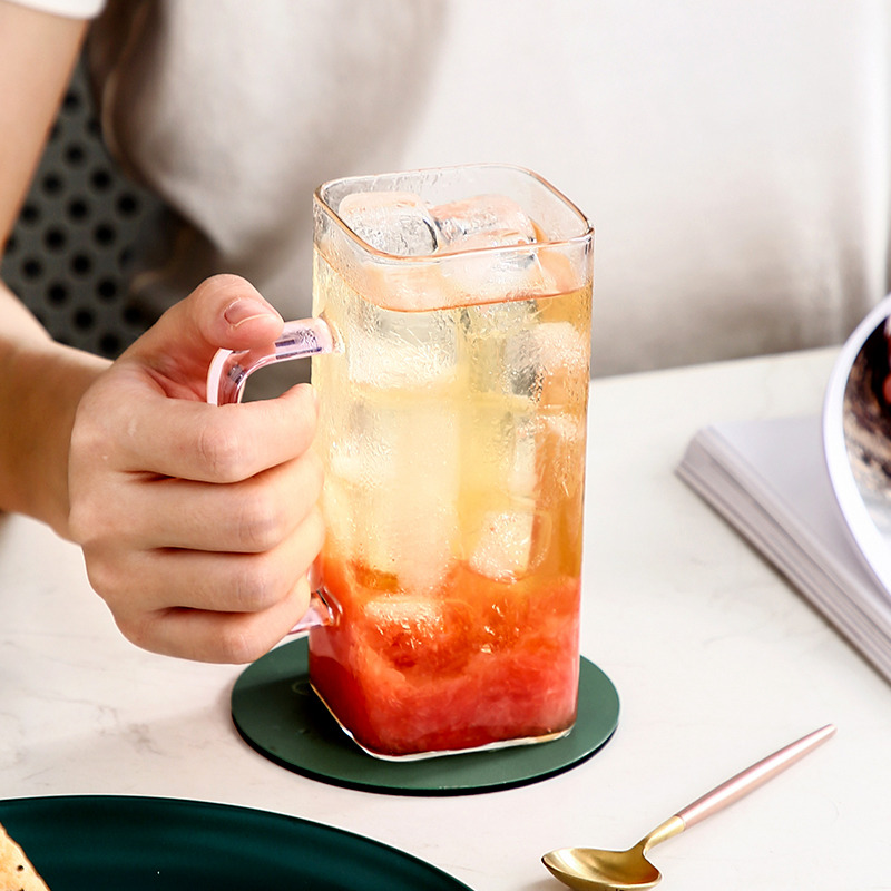 onlycook方形玻璃杯家用水杯高硼硅杯子带手柄把手耐高温喝水口杯