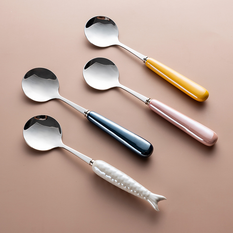 onlycook304不锈钢勺子陶瓷手柄