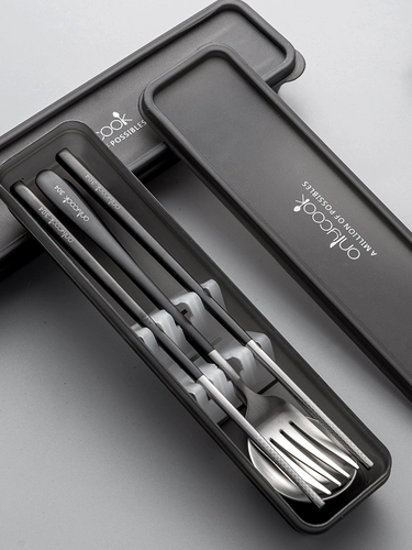onlycook Портативная посуда, комплект из нержавеющей стали, коробка для хранения для школьников и студентов, палочки для еды, ложка, вилка, 3 предмета