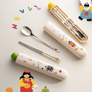 onlycook儿童便携餐具学生专用316不锈钢筷子勺子套装 外出一人用