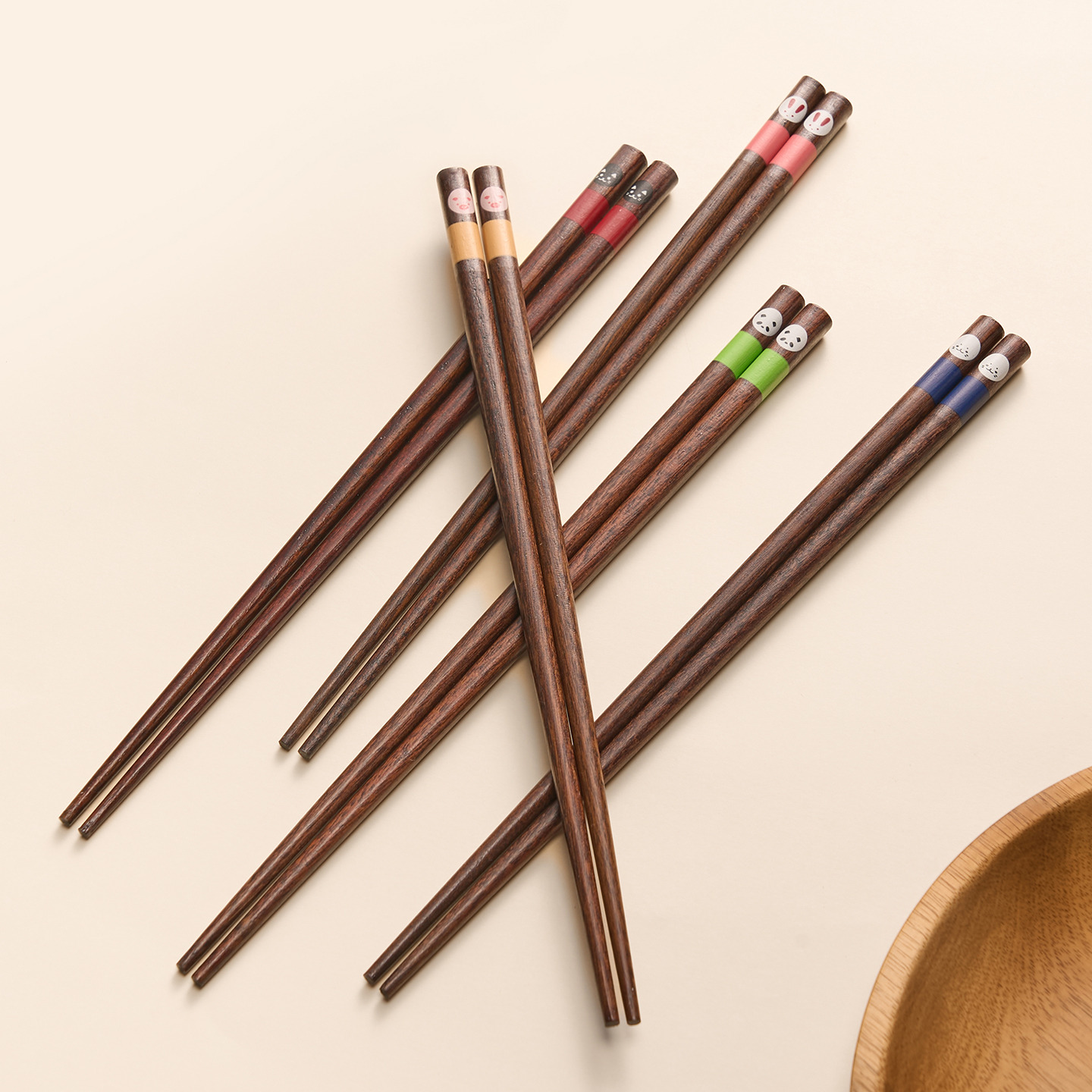 onlycook卡通实木筷子木质原木分餐筷家用一人一筷儿童可爱防滑筷