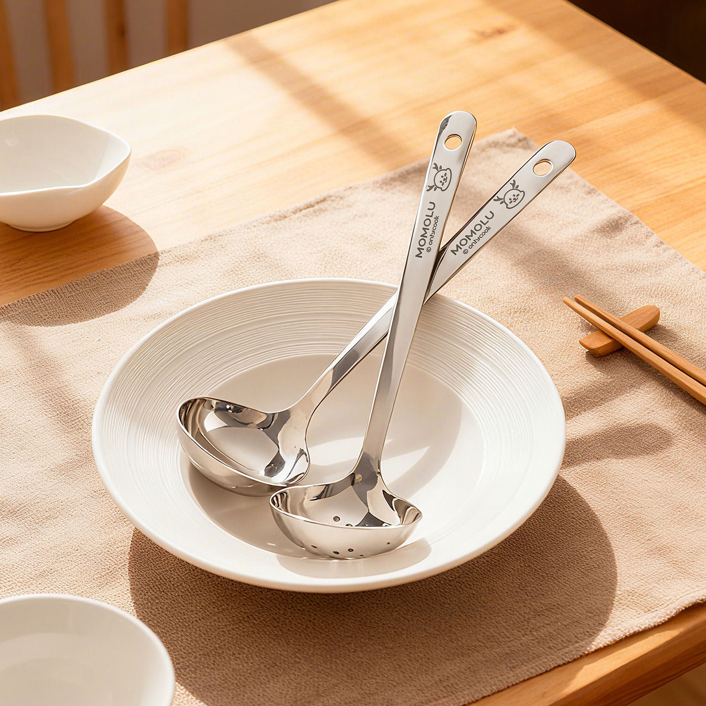 onlycook长柄316L钢火锅汤勺漏勺