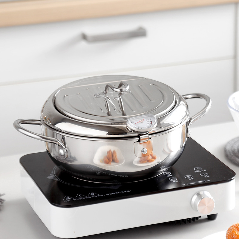 onlycook 油炸锅带温度计 家用304不锈钢天妇罗炸锅 防溅加深油锅