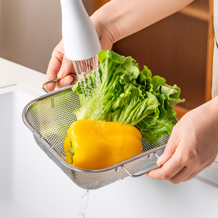 onlycook 厨房方形304不锈钢沥水篮家用双耳洗菜盆淘米漏盆滤水篮