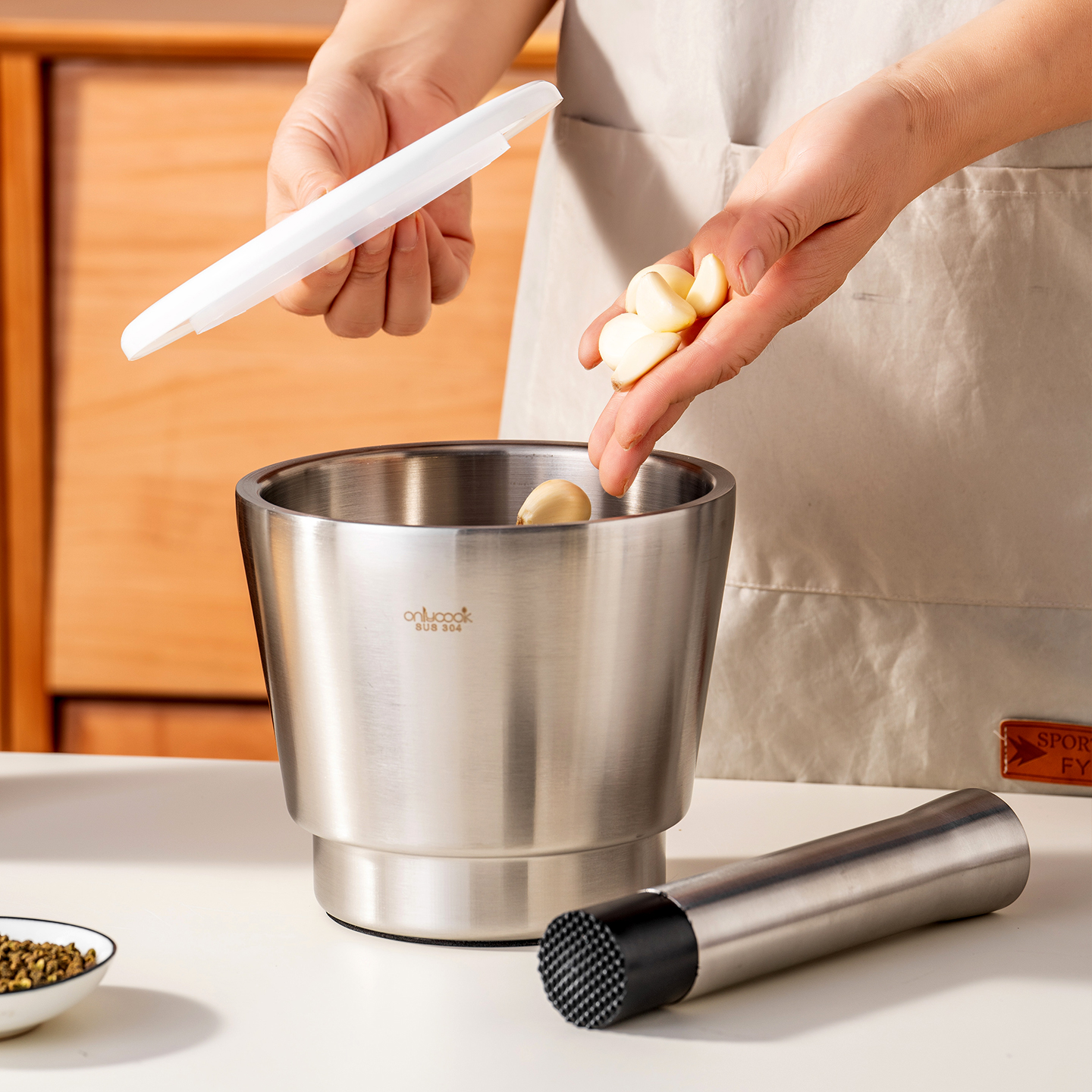 onlycook加大加深304钢捣蒜器
