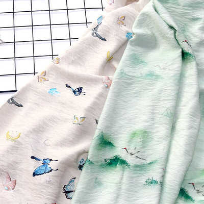 扎染印花蝴蝶暗纹天丝棉麻面料