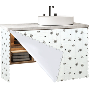 厕所洗手台防水布免打孔卫生间浴柜门帘防尘防潮分水器遮挡帘盖布