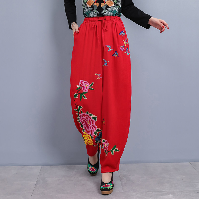 秋装中国风绣花宽松休闲灯笼裤女妈妈高腰萝卜裤复古棉麻阔腿裤,女装/女士精品,休闲裤,淘宝优惠券,粉丝福利购,淘宝优惠卷