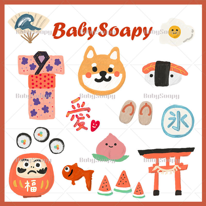 babysoapy日本可爱和风柯基ps贴图素材免抠png透明图自拍贴纸s100
