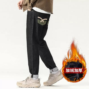 重工刺绣牛仔裤男直筒宽松拉链提花原浆赤耳春夏季加绒长裤十字架