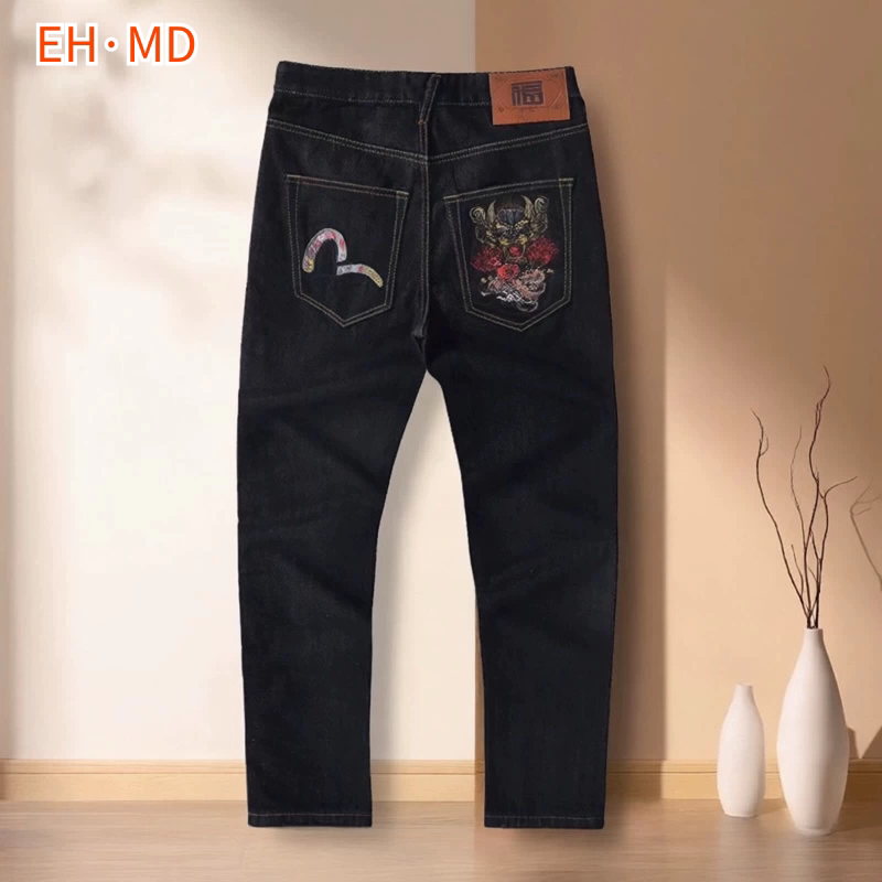 春夏恶魔刺绣口袋牛仔裤男纯棉微章logo男女同款原浆百搭日系直筒