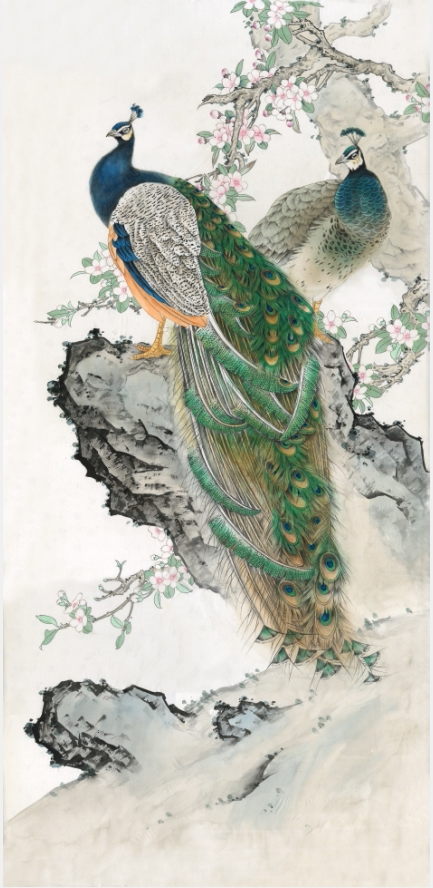 工笔画底稿花鸟四尺六尺孔雀竖幅白描3#打印稿学习临摹