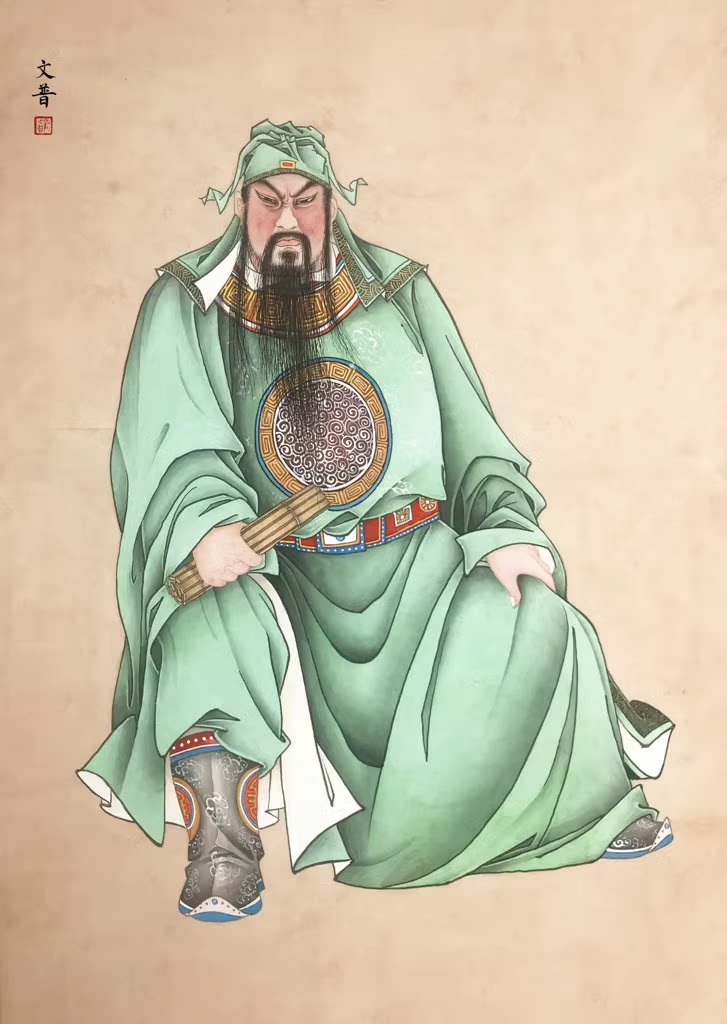 工笔画底稿工笔人物4尺关公竖副白描2#打印稿宣纸稿学习临摹