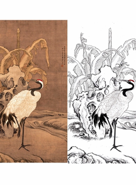 工笔画底稿明 吕纪仙鹤图参考白描308#打印稿学习临摹