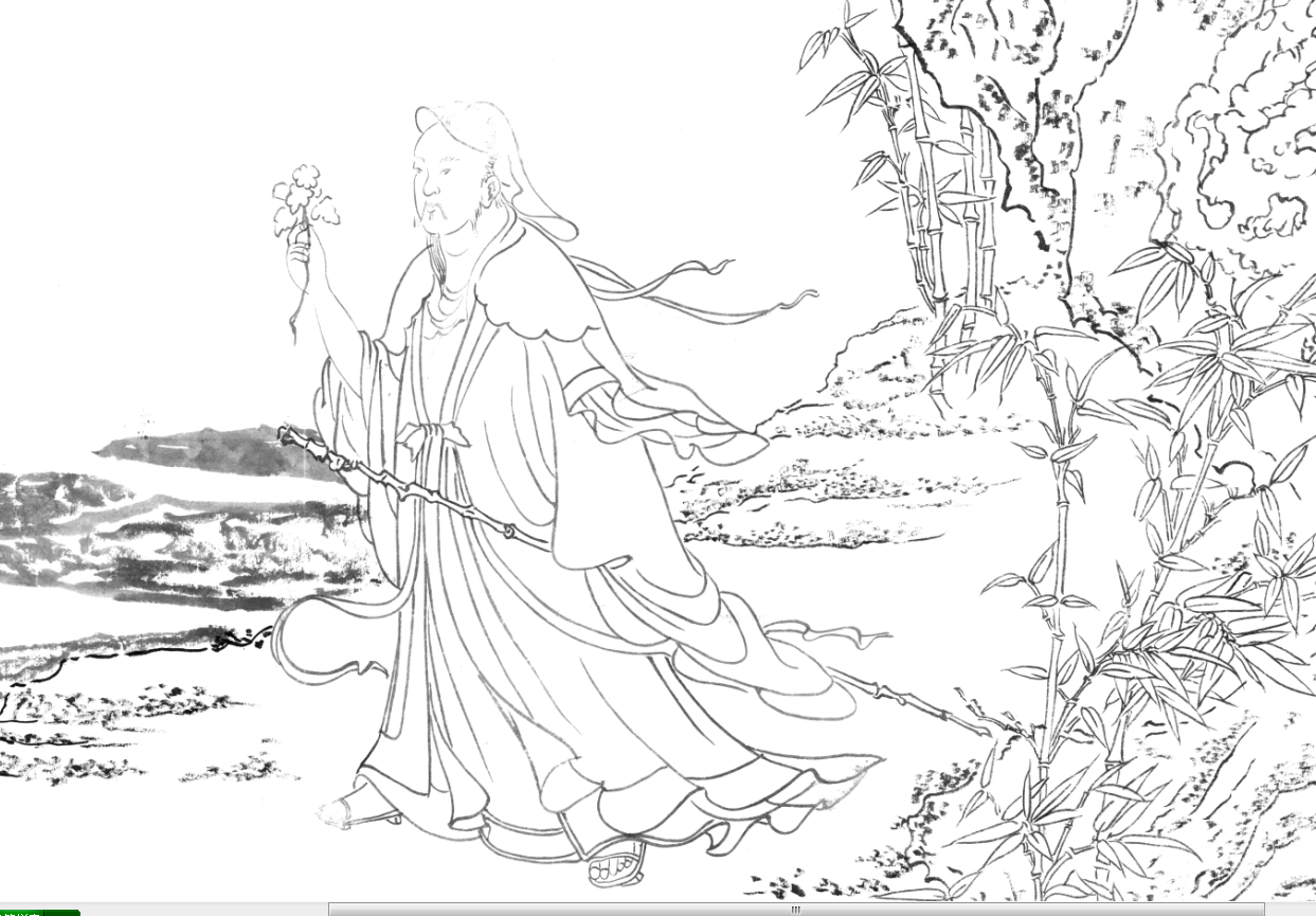 工笔画底稿  4尺 6尺 松下高士图竖副 白描打印稿学习临摹