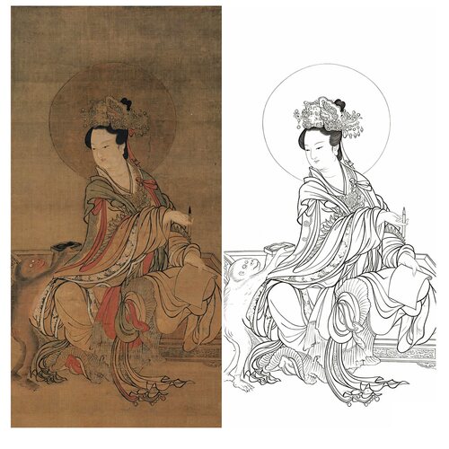 工笔画底稿工笔人物南宋张思恭猴侍水星神图参考白描53#打印稿