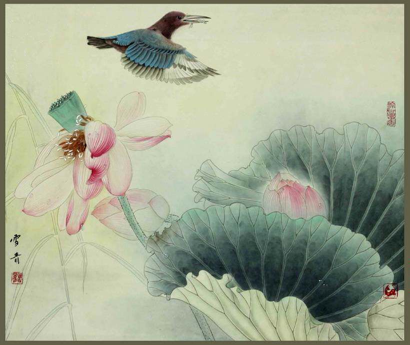 工笔画底稿 龚雪青 荷花翠鸟白描10#打印稿